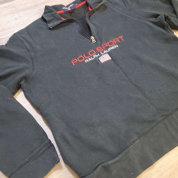 Vintage 90s Polo Sport USA Flag Ralph Lauren 1/4 Zip Pullover Sweatshirt Sz XL - Picture 2 of 5